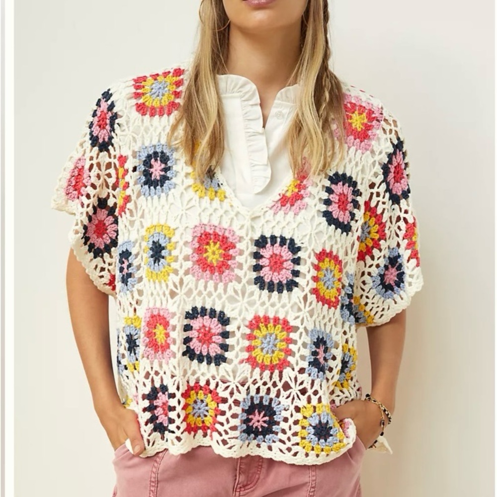 Anthropologie Colorblock Crochet Poncho